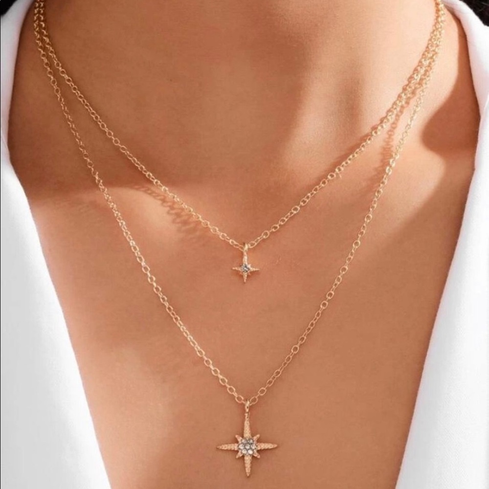 Gold Rhinestone Star Pendant Necklace